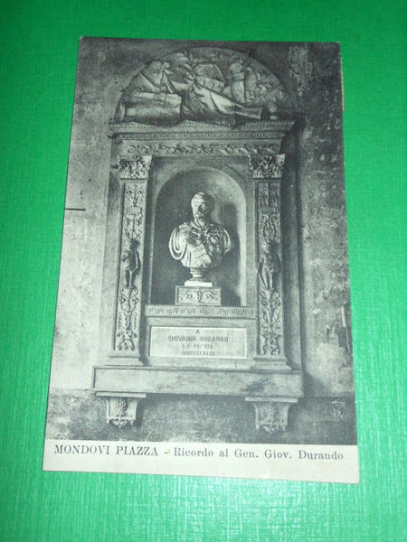 Cartolina Mondovì Piazza - Ricordo al Generale Giovanni Durano 1914