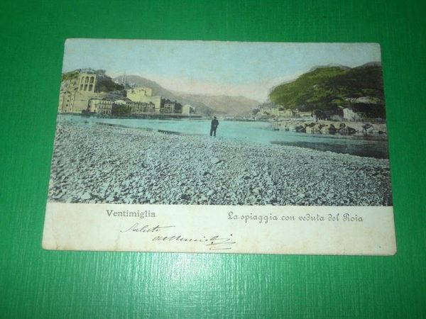 Cartolina Ventimiglia - La spiaggia con veduta del Roia 1900 …