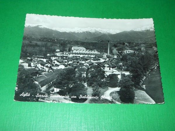 Cartolina Agliè - Scorcio panoramico con Stabilimento Olivetti 1957