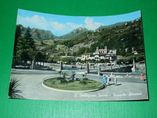 Cartolina S. Pellegrino Terme - Piazzale Stazione 1958