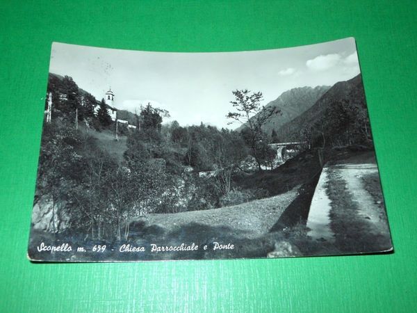 Cartolina Scopello - Chiesa Parrocchiale e Ponte 1960