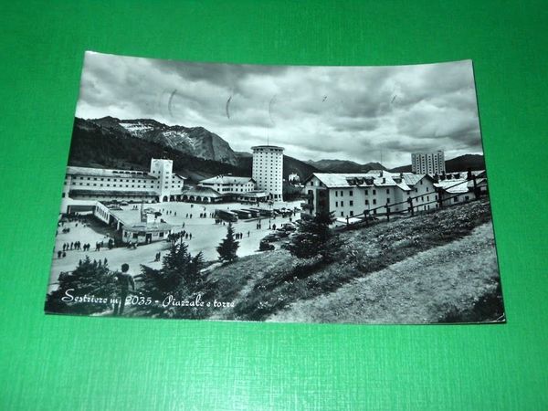 Cartolina Sestriere - Piazzale e torre 1959