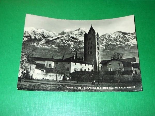 Cartolina Aosta - Campanile di S. Orso 1949
