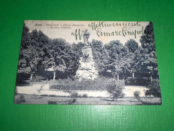 Cartolina Aosta - Monumento a Vittorio Emanuele e Giardino Pubblico …