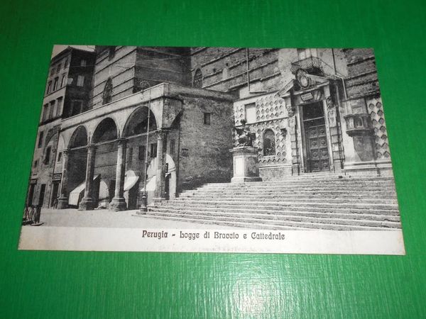 Cartolina Perugia - Logge di Braccio e Cattedrale 1910 ca