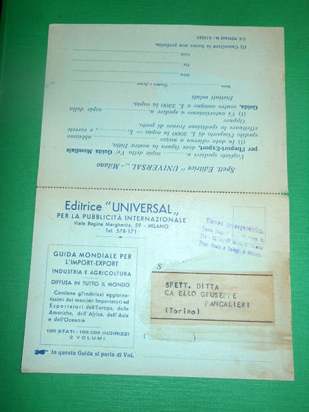 "Cartolina Pubblicità Milano - Editrice "Universal" 1930 ca"