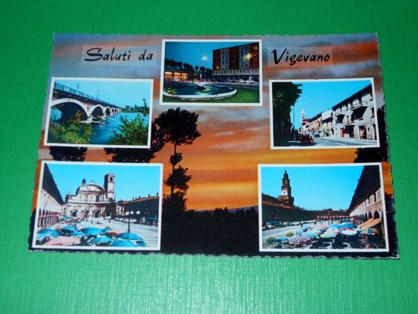 Cartolina Saluti da Vigevano - Vedute diverse 1965