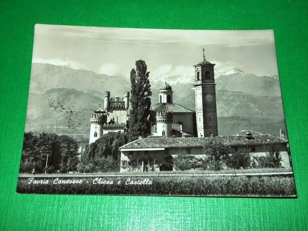 Cartolina Favria Canavese - Chiesa e Castello 1959