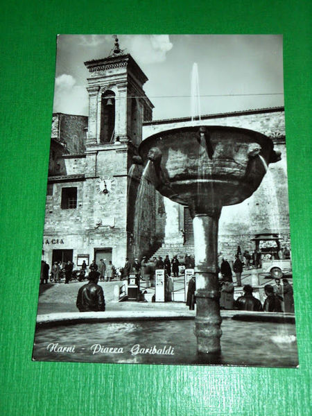 Cartolina Narni - Piazza Garibaldi 1955 ca