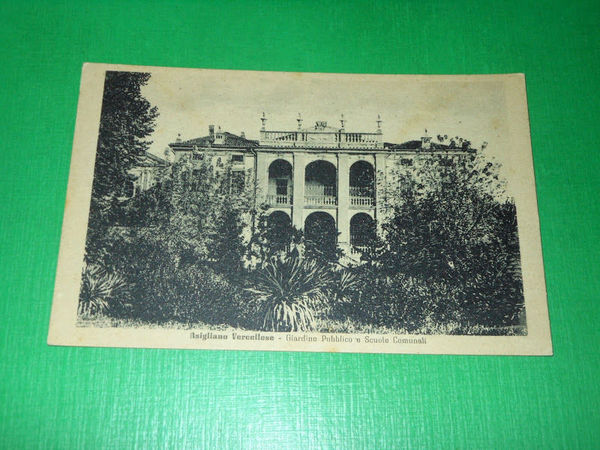 Cartolina Asigliano Vercellese - Giardino Pubblico e Scuole Comunali 1951