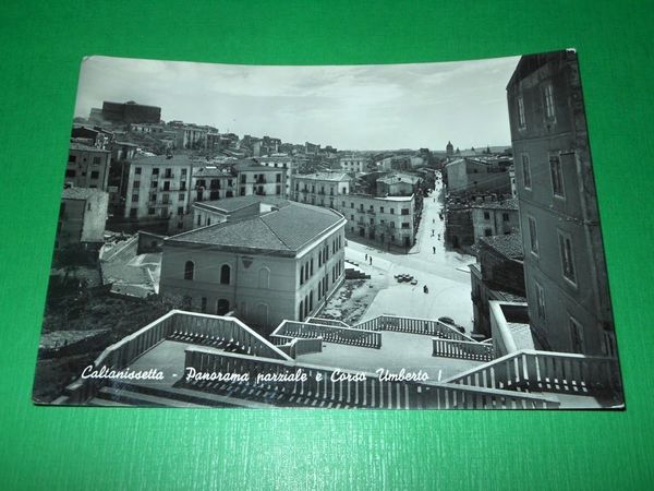 Cartolina Caltanissetta - Panorama parziale e Corso Umberto I 1955 …