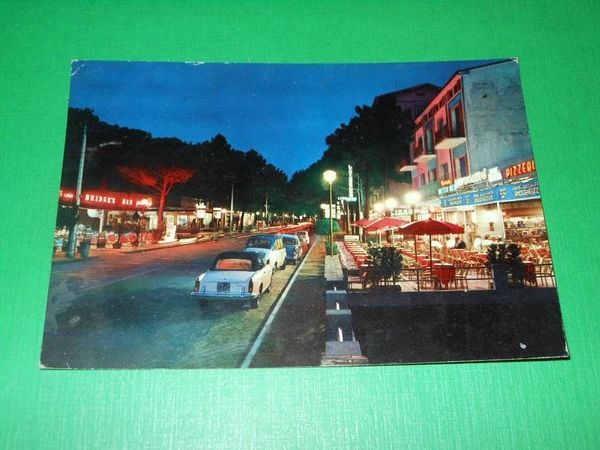 Cartolina Milano Marittima - Viale Matteotti ( notturno ) 1966