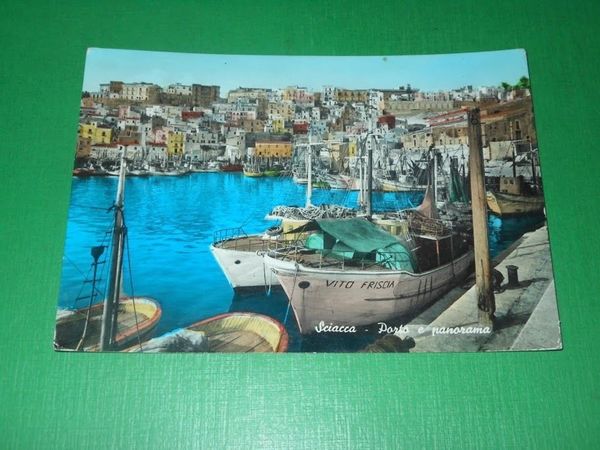 Cartolina Sciacca - Porto e panorama 1963
