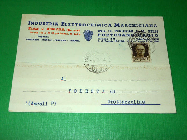 Cartolina Pubblicità Industria Elettrochimica Marchigiana - Filiale in Asmara