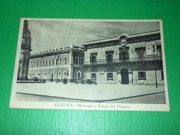Cartolina Augusta - Municipio e Palazzo del Ginnasio 1939.