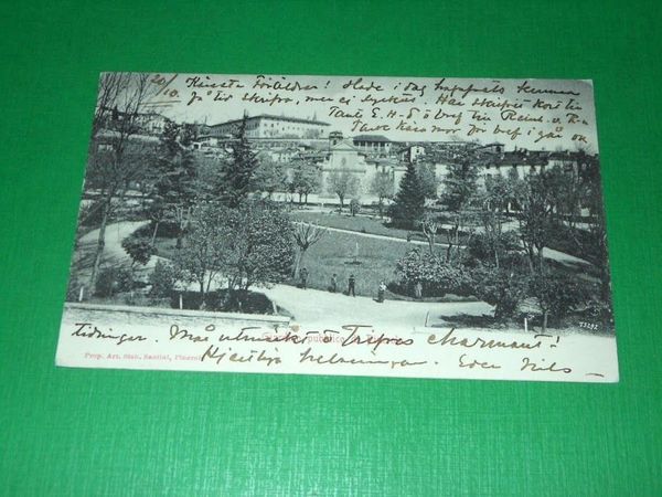 Cartolina Pinerolo - Giardino pubblico 1904