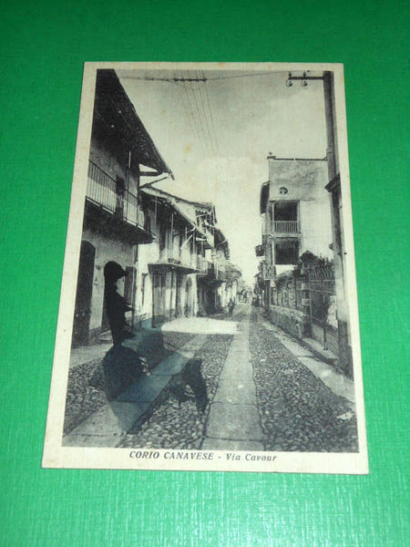 Cartolina Corio Canavese - Via Cavour 1940 ca