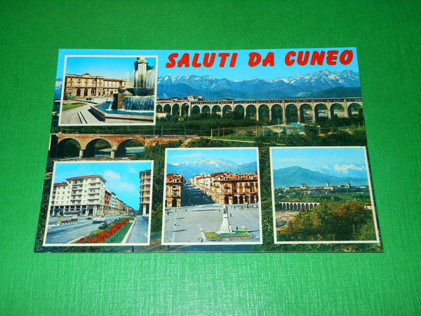 Cartolina Saluti da Cuneo - Vedute diverse 1965 ca.