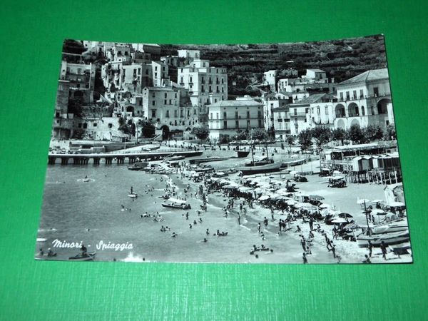 Cartolina Minori - Spiaggia e panorama parziale 1963