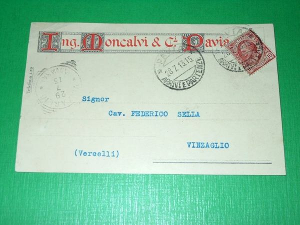 Cartolina Pubblicità Ing. Moncalvi & C. Pavia 1913