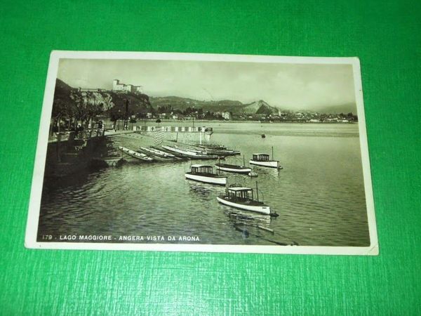 Cartolina Lago Maggiore - Angera vista da Arona 1944