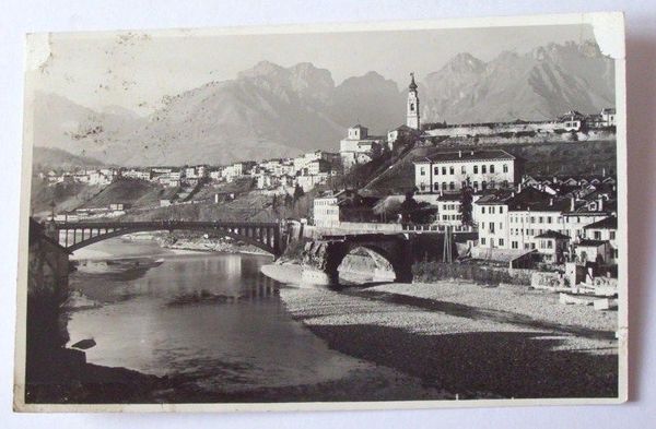Cartolina Belluno col Ponte della Vittoria 1950