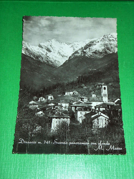 Cartolina Drusacco - Scorcio panoramico con sfondo M. Marzo 1953