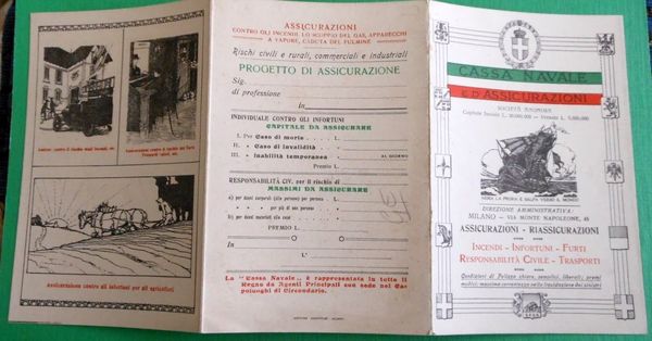 Cartolina tripla Pubblicità - Cassa Navale e d' Assicurazioni Milano …