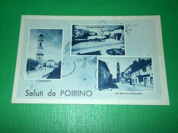 Cartolina Saluti da Poirino - Vedute diverse 1942.