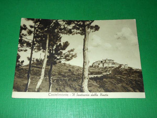 Cartolina Castelmonte - Il Santuario dalla Pineta 1951