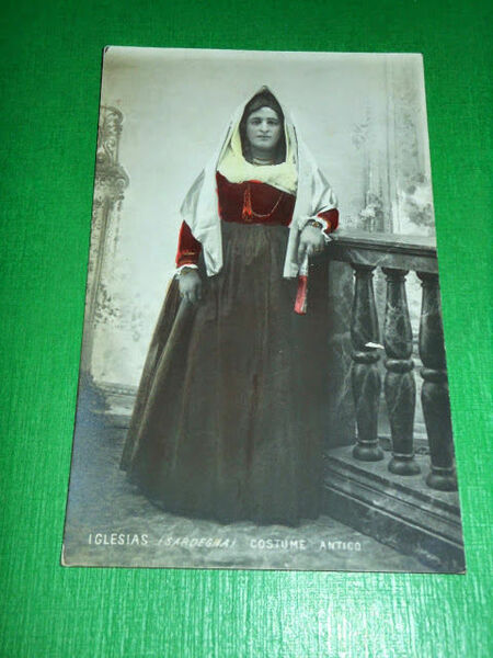 Cartolina dipinta Iglesias - Costume antico 1910