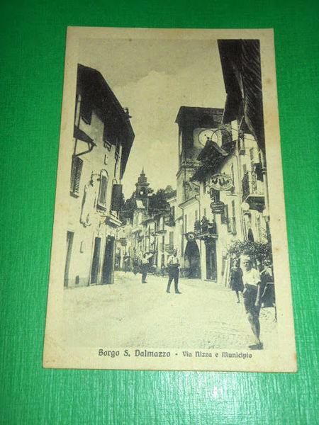 Cartolina Borgo S. Dalmazzo - Via Nizza e Municipio 1937