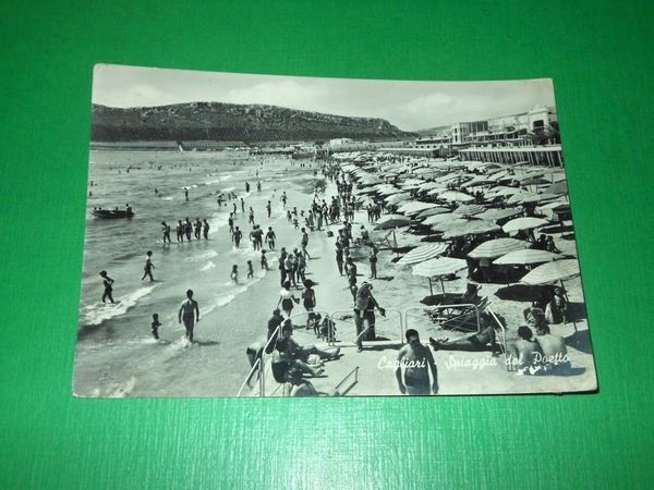 Cartolina Cagliari - Spiaggia del Poetto 1955 ca