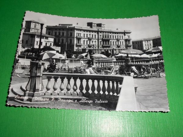 Cartolina Livorno - Terrazza P. Mascagni e Albergo Palazzo 1957