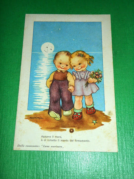 Cartolina illustrata dall' Illustratore Mariapia - Luna marinara 1930 ca