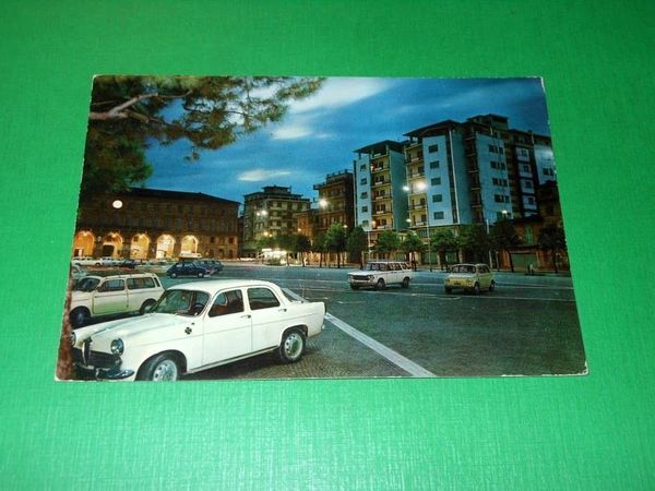 Cartolina Civitanova Marche - Piazza di notte 1971.