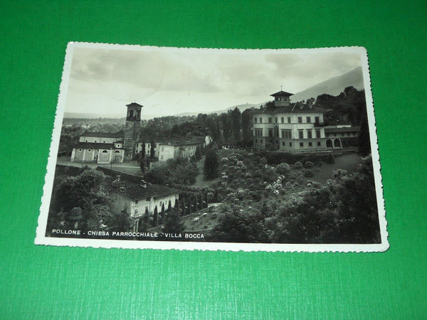 Cartolina Pollone - Chiesa Parrocchiale - Villa Bocca 1938