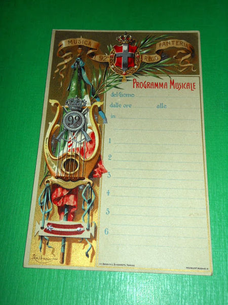 Cartolina Militaria - 92° Reggimento Fanteria - Programma Musicale 1920 …