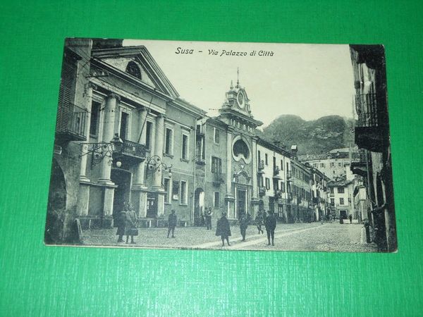 Cartolina Susa - Via Palazzo di Città 1912