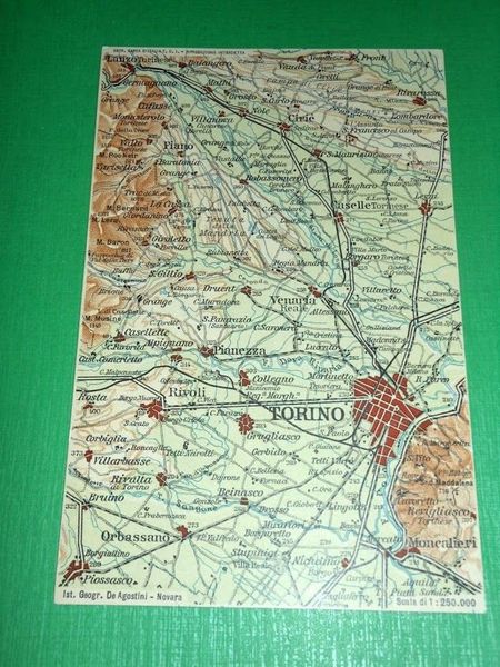 Cartolina Cartina geografica De Agostini Piemonte - Torino e dintorni …