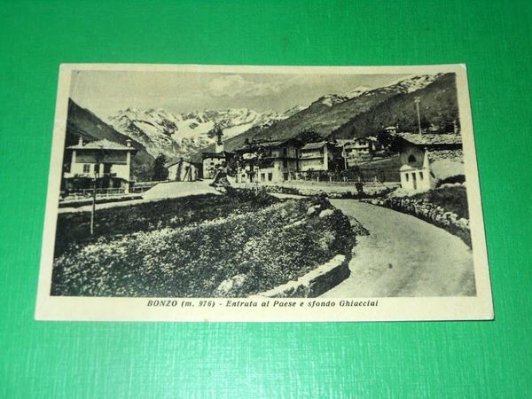 Cartolina Bonzo ( Groscavallo ) - Entrata al Paese 1948