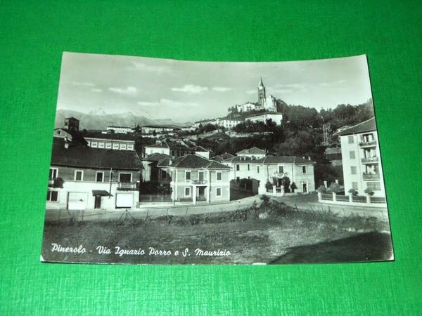 Cartolina Pinerolo - Via Ignazio Porro e S. Maurizio 1957