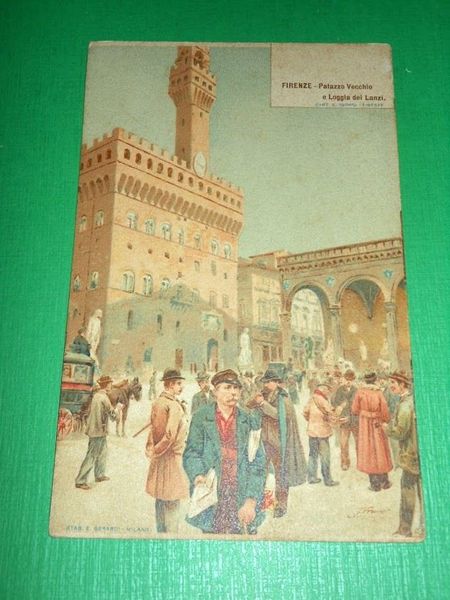 Cartolina Firenze - Palazzo Vecchio e Loggia dei Lanzi 1900 …