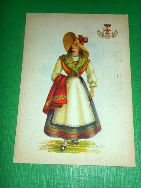 Cartolina Illustratore Carini - Costumi Italiani: Toscana 1958