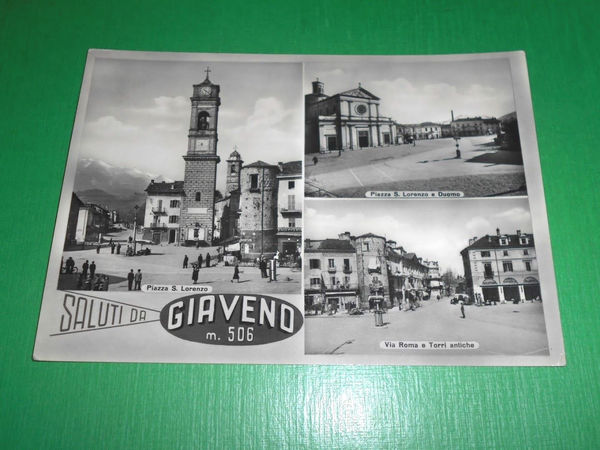 Cartolina Saluti da Giaveno - Vedute diverse 1950 ca.