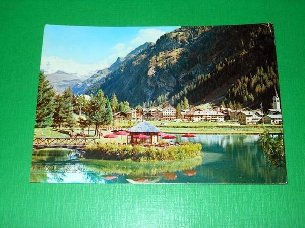 Cartolina Gressoney St. Jean - Panorama e laghetto 1965.