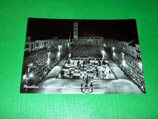 Cartolina Marostica - Partita a scacchi - Notturno 1966.