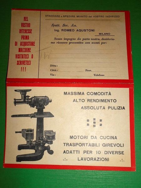 "Cartolina doppia Pubblicità Macchine da Cucina "Duplex" - Ing. Agustoni …