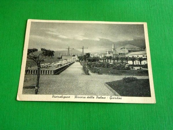 Cartolina Pietra Ligure - Riviera delle Palme - Giardini 1952.