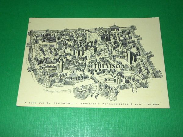 Cartolina Pubblicità Farmaceutica Valontan Recordati - Treviso - Panorama 1951.